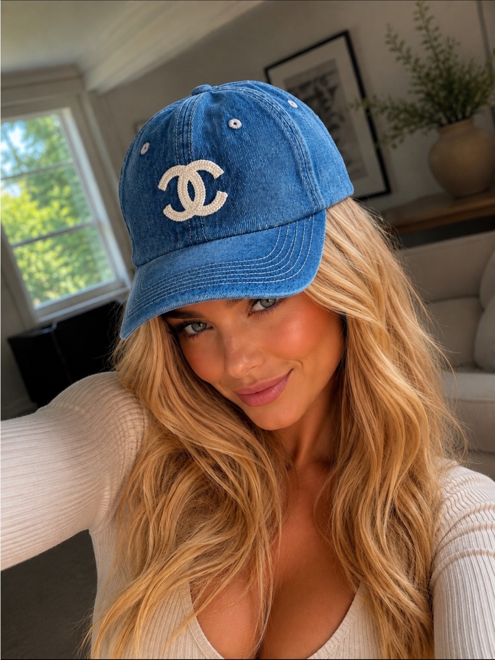 FASHION Blue Denim CC Logo Baseball Cap